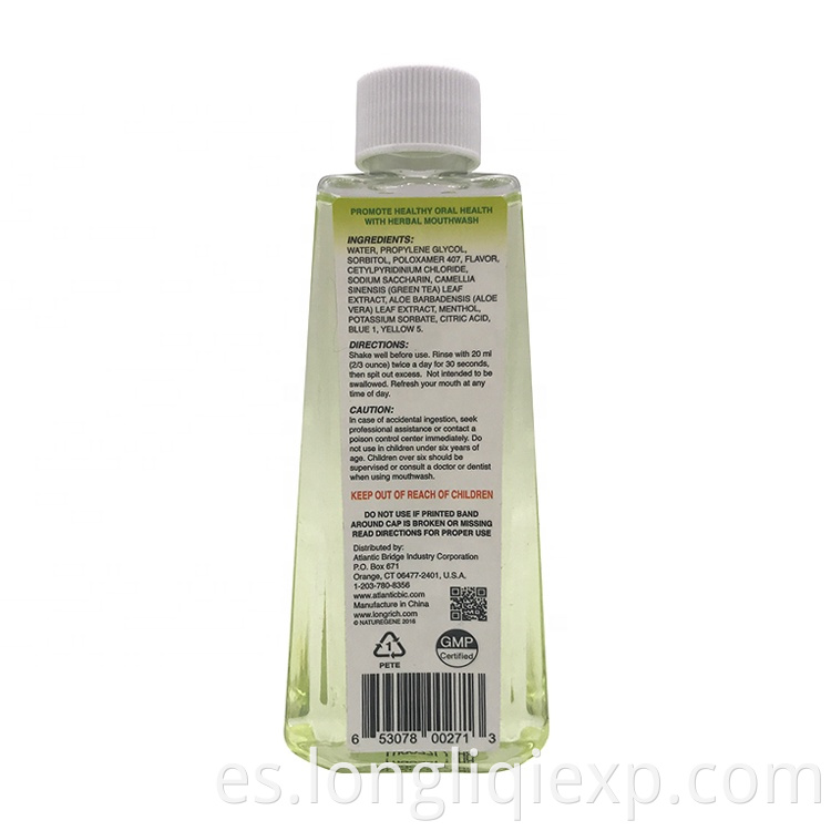 Enjuague bucal al por mayor del hotel del sabor del aloe del té verde 90ml orgánico